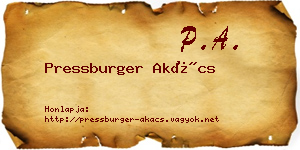 Pressburger Akács névjegykártya